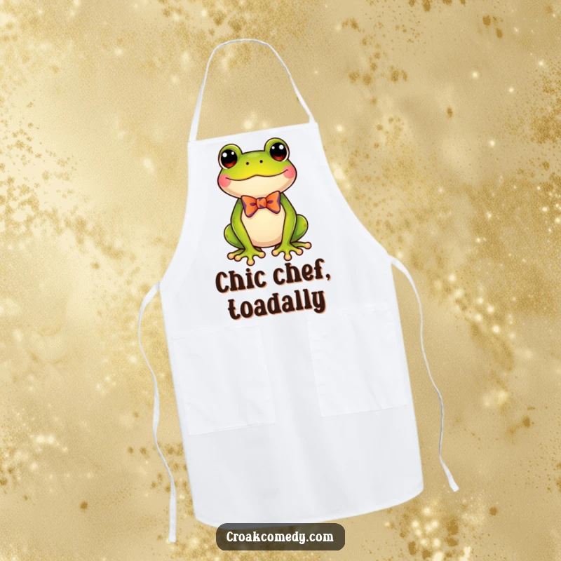 Funny frog in a bow tie, wearing an apron, perfect for cooking and adding humor to the kitchen, a great gift.