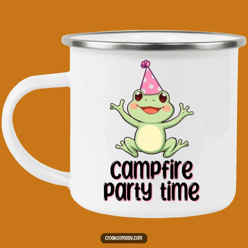 Funny Party Frog Camping Mug: Joyful Leaping Enamel Mug, Outdoor Funny Gift
