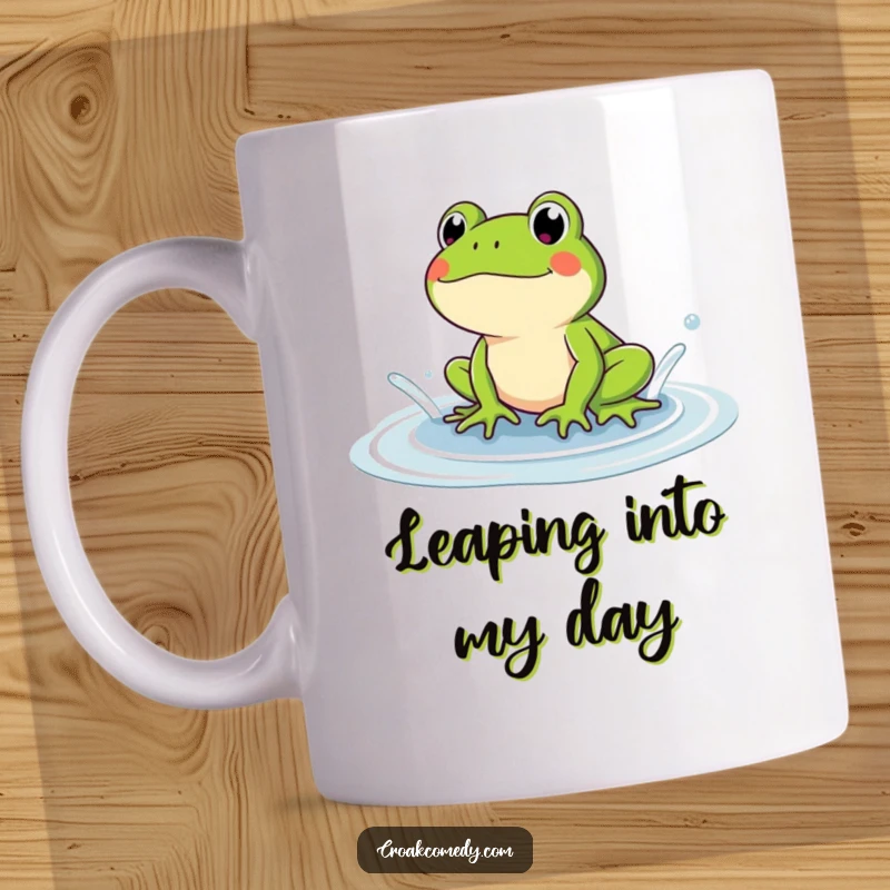 Funny frog excitedly splashing water in a puddle, embodying pure joy and playful energy. A perfect humorous gift for any occasion.