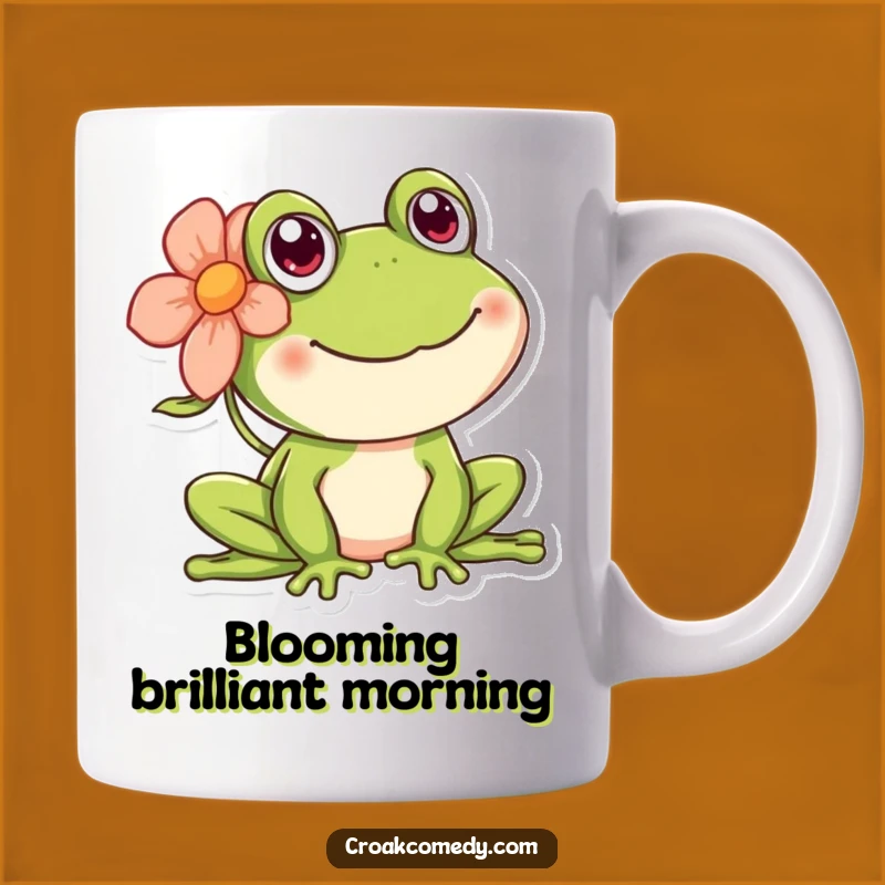 Funny Happy Frog Mug with Flower: Cheerful Amphibian Gift