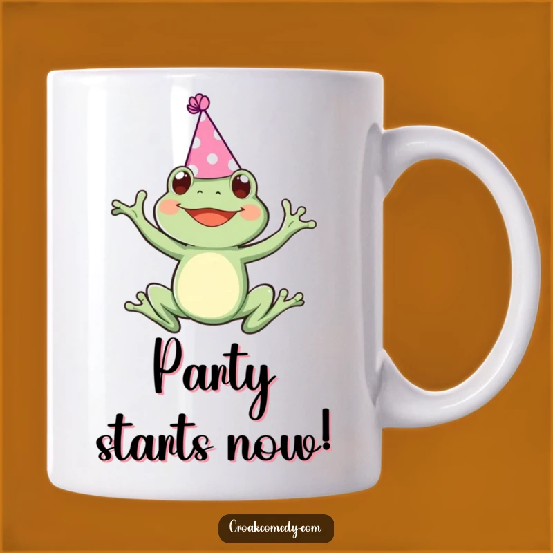 Funny Party Frog Mug: Joyful Leaping Amphibian, Perfect Funny Gift for Celebrations