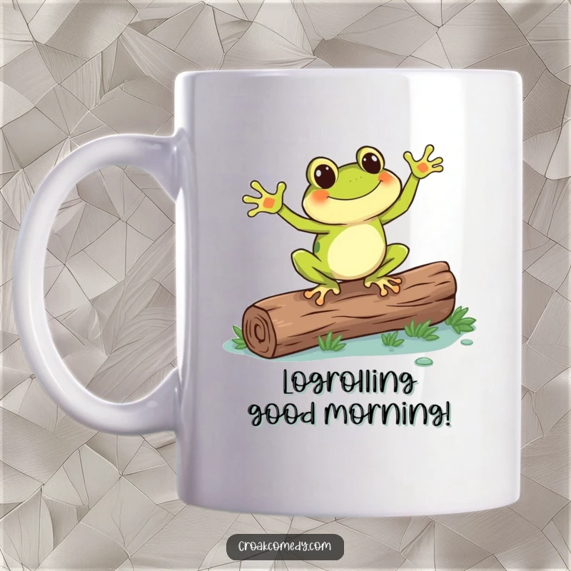Funny frog dancing merrily on a log with its webbed feet, showcasing pure, unadulterated joy and a love for movement.