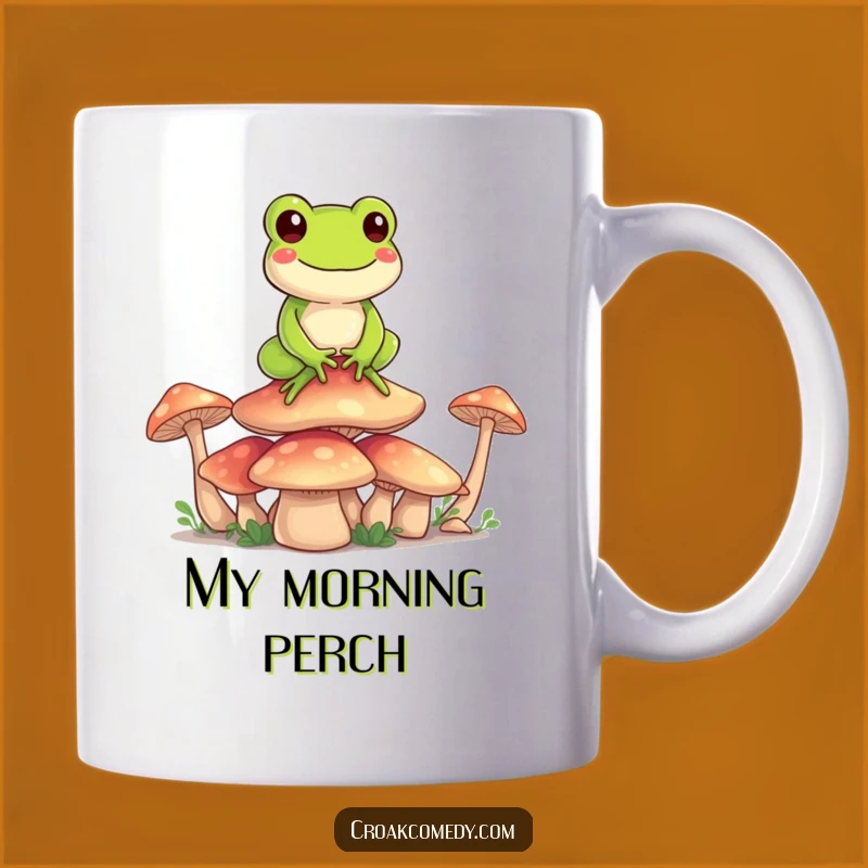 Funny Frog Mushroom Balance Mug: Happy Character's Zen Moment, Perfect Funny Gift