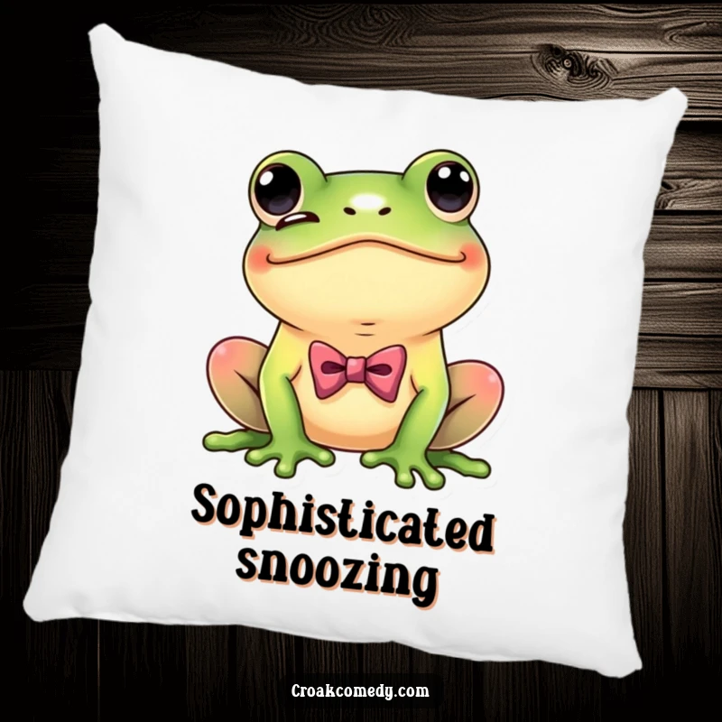 Funny Dapper Frog Pillow featuring a playful frog with a bow tie, winking coyly, soft and humorous decor.