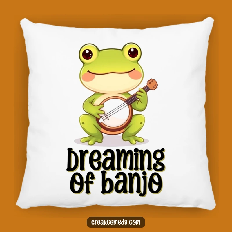 Funny Frog Pillow - Cheerful Banjo Comfort, Cozy Humorous Gift Decor