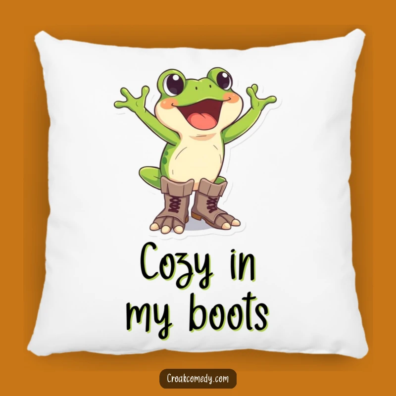 Funny Frog Pillow - Excited Boots Comfort, Cozy Humorous Adventure Gift