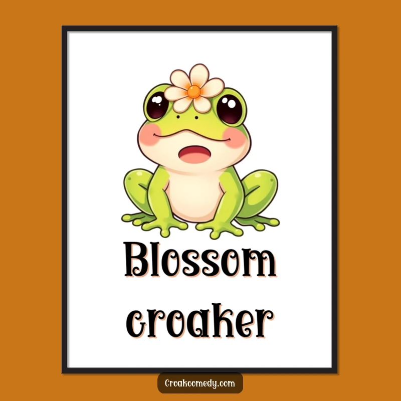 Funny Frog Digital Art: Happy Flower Frog, Instant Nature Decor