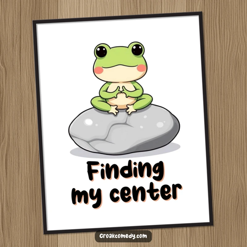 Funny digital art print of a meditating frog on a smooth stone, bringing instant serenity to any wall space.