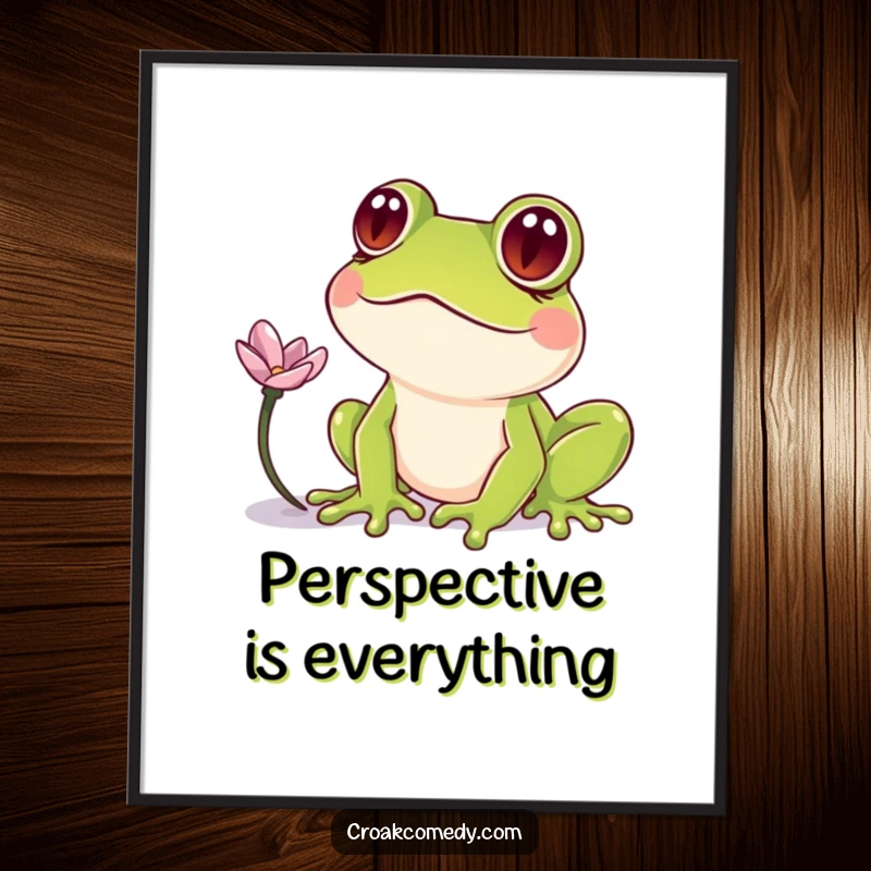 Funny Frog Digital Art Print: A frog with crossed eyes focused on a petal, a humorous and captivating wall art piece.