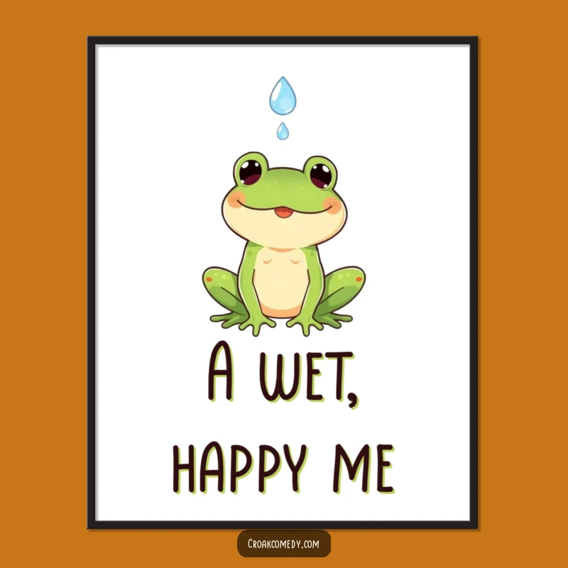 Funny Frog Digital Art: Cheerful Raindrop Catcher Print, Instant Funny Gift Download