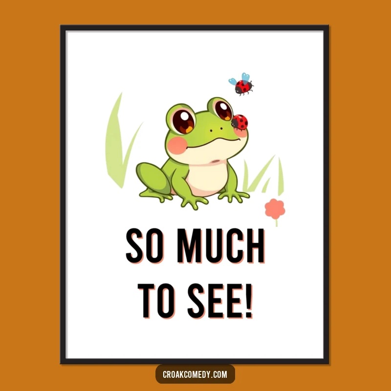 Funny Frog Digital Art: Innocent Ladybug Watcher Print, Instant Funny Gift Download