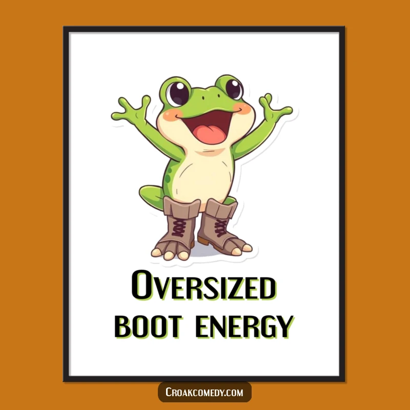 Funny Frog Digital Print - Excited Boots Art, Instant Humorous Adventure Decor