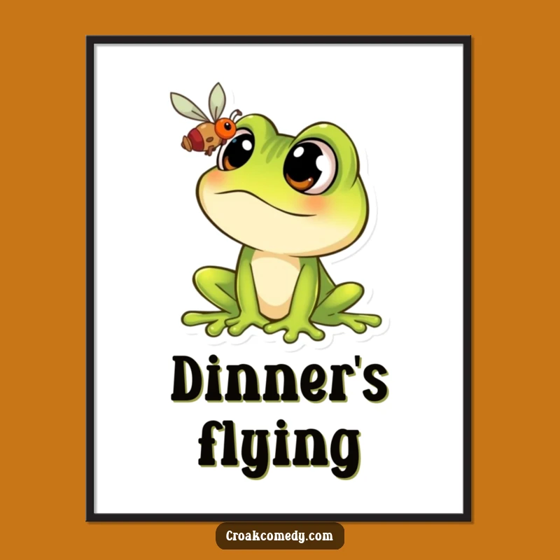 Funny Frog Fly Art Print: Wide-Eyed Cartoon Character Decor, Instant Funny Gift Download