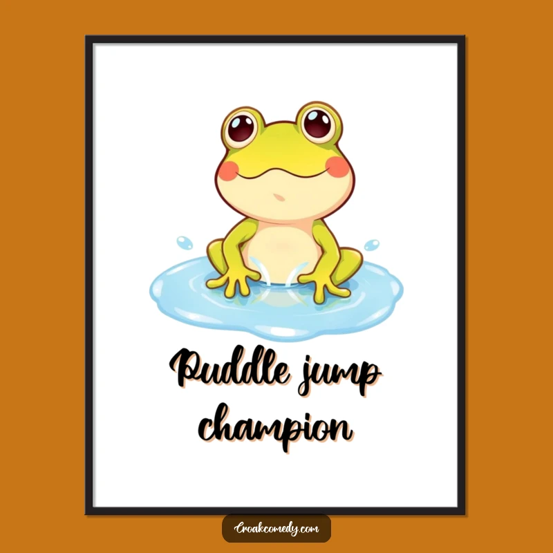 Funny Frog Puddle Art Print: Playful Character's Joyful Splash, Instant Funny Gift Download