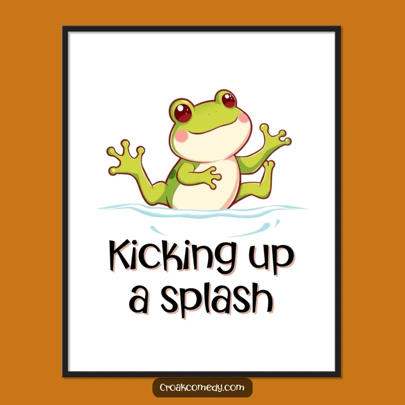 Funny Frog Swimming Art: Playful Legs Kicking Digital Print, Decor Funny Gift