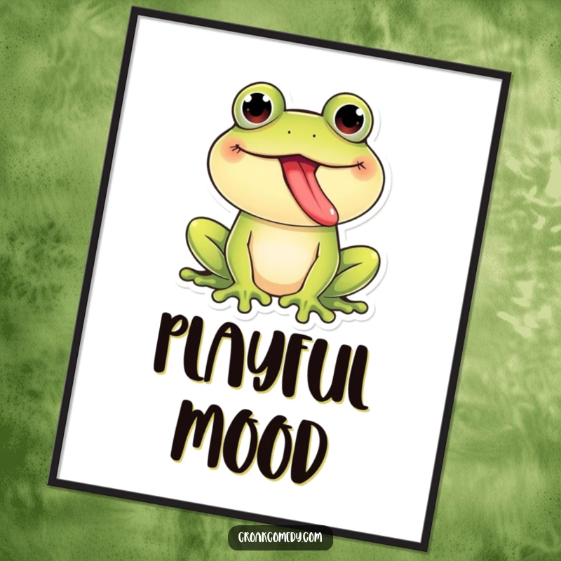 Funny Frog Digital Art Print: A giggling frog playfully sticking its tongue out, creating an instant humorous and charming decor piece, a funny gift.