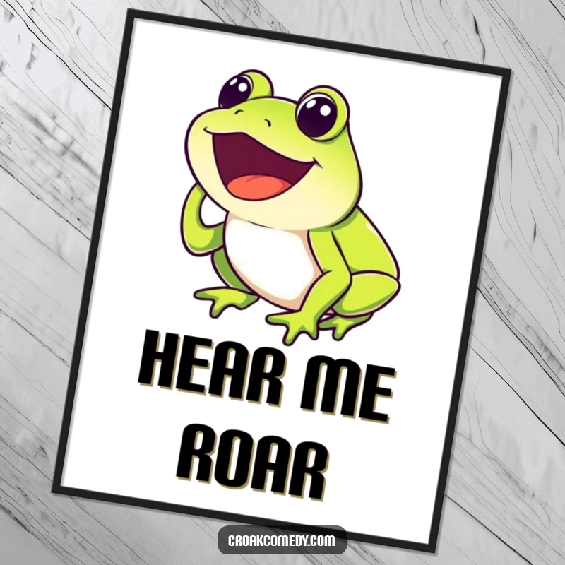 Funny Frog Digital Art Print of a happy frog with mouth open, joyfully croaking, instant humorous decor.
