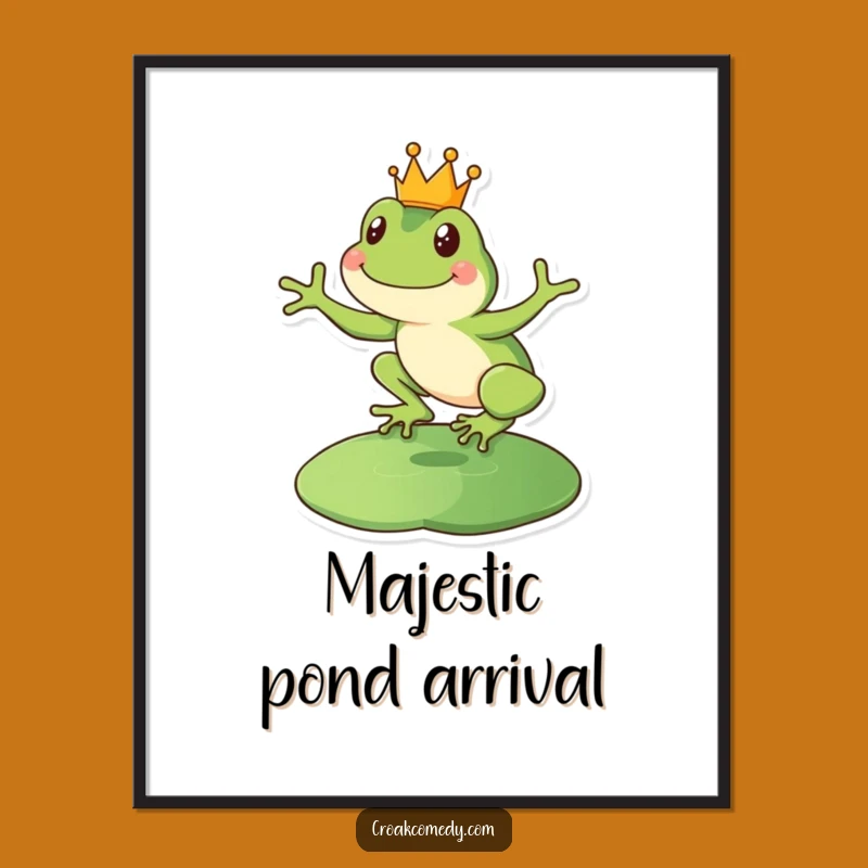 Funny Royal Frog Digital Art: Leaping King Amphibian Printable