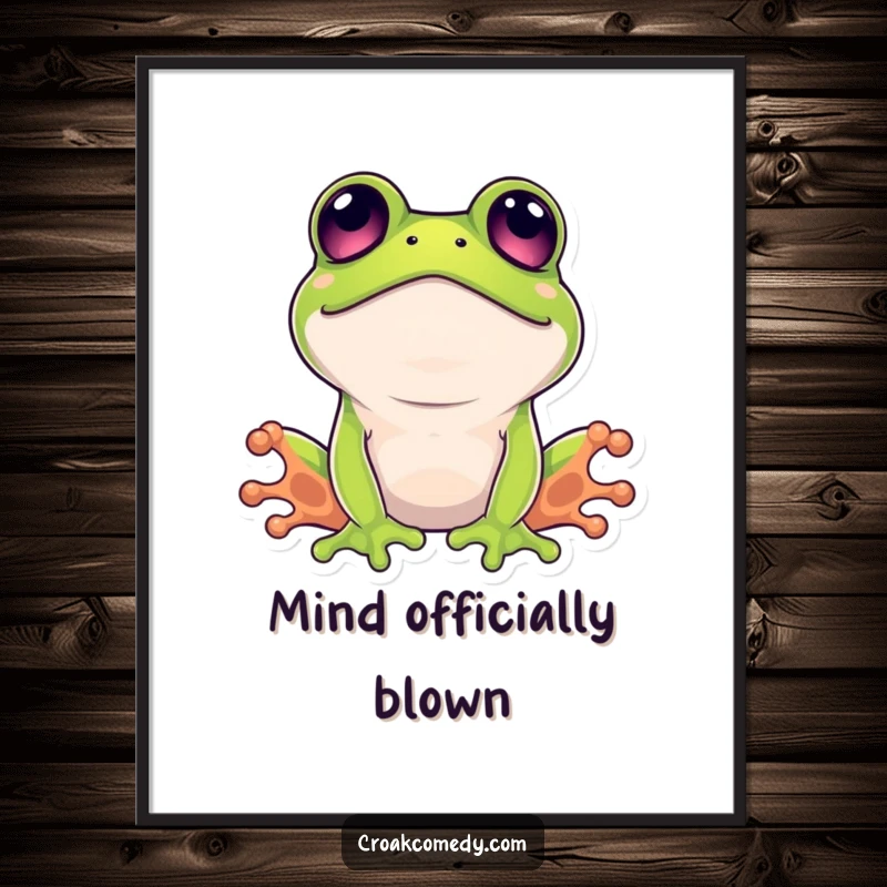 Funny surprised frog digital art print, featuring a widely-eyed amphibian in a moment of comical shock.