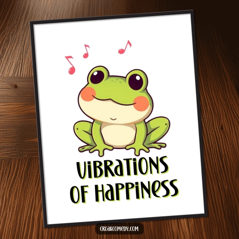 Funny Frog Digital Art Print: A happy frog croaking energetically with musical notes, a vibrant and humorous piece.