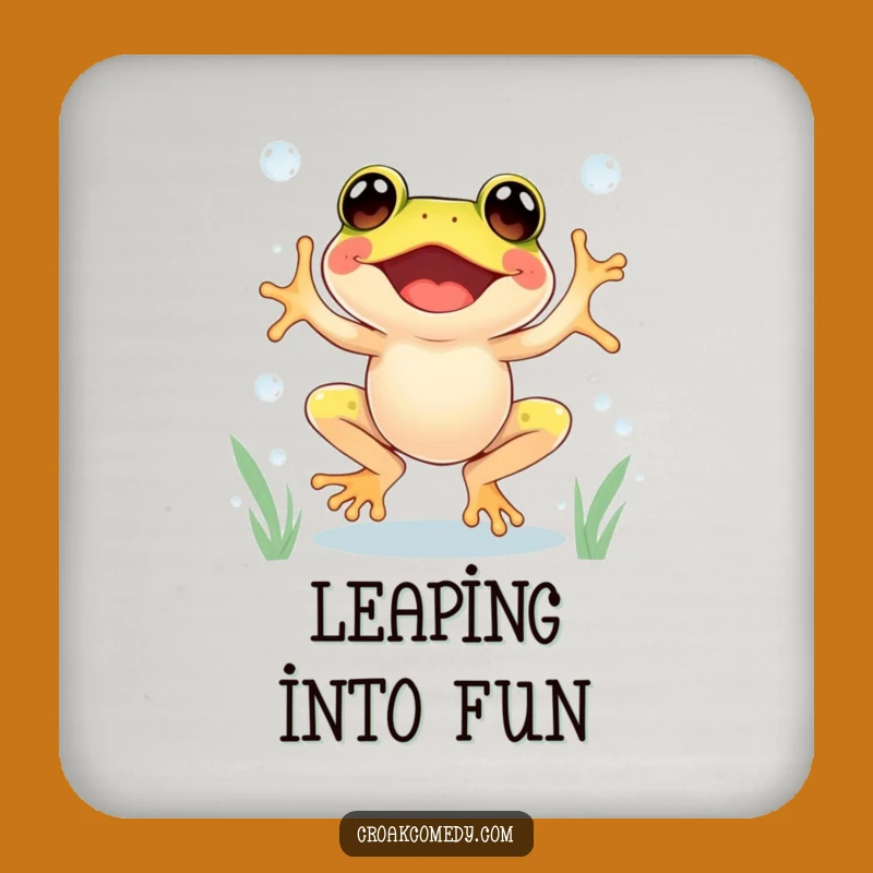 Funny Excited Frog Drink Coaster - Protect Surfaces with Joyful Dewdrop Art