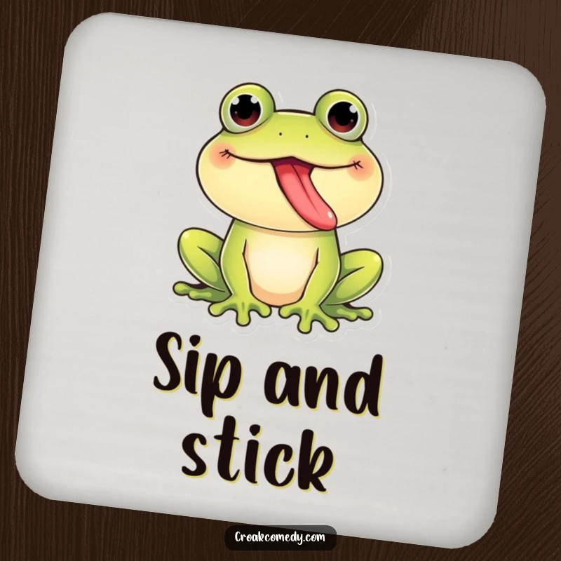 Funny Frog Coaster: A giggling frog with its tongue playfully out, adding humor and protecting surfaces, a perfect funny gift.
