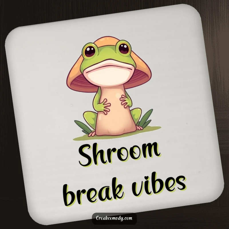 Funny frog coaster, a curious frog peeking from behind a mushroom, adding whimsical charm while protecting your surfaces.