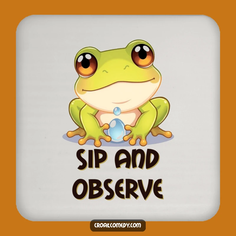Funny Frog Dewdrop Coaster - Curious Frog Wide Eyes Macro Photo Drink Protector