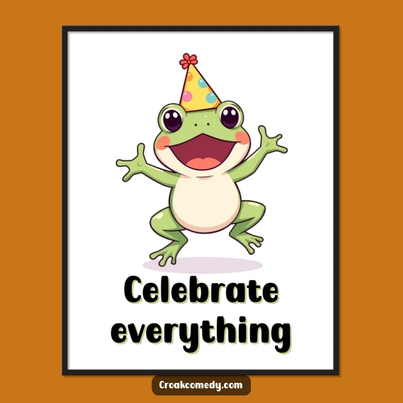 Funny Frog Party Hat Poster: Cute Hopping Amphibian Art for a Hilarious Gift!