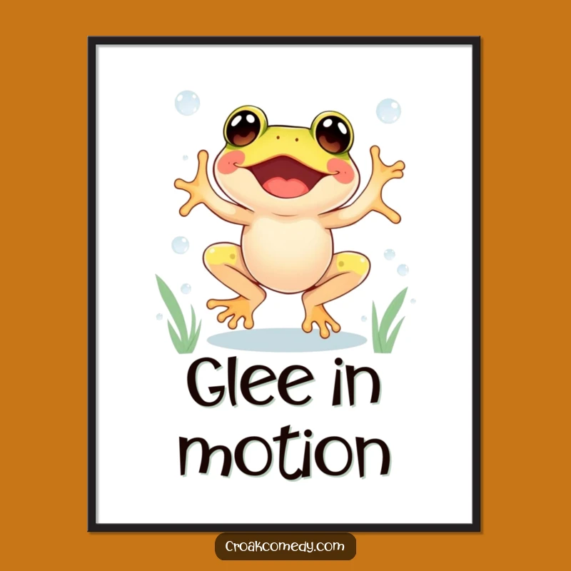 Funny Excited Frog Poster - Joyful Wall Art for Energetic Spaces, Fun Gift