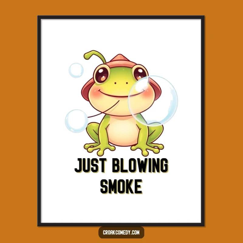 Funny Frog Hat Poster: Bubble Blowing Art Print Gift