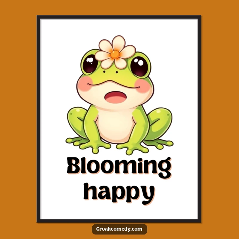 Funny Frog Poster: Happy Flower Frog Art, Cheerful Nature Decor, Humorous Gift