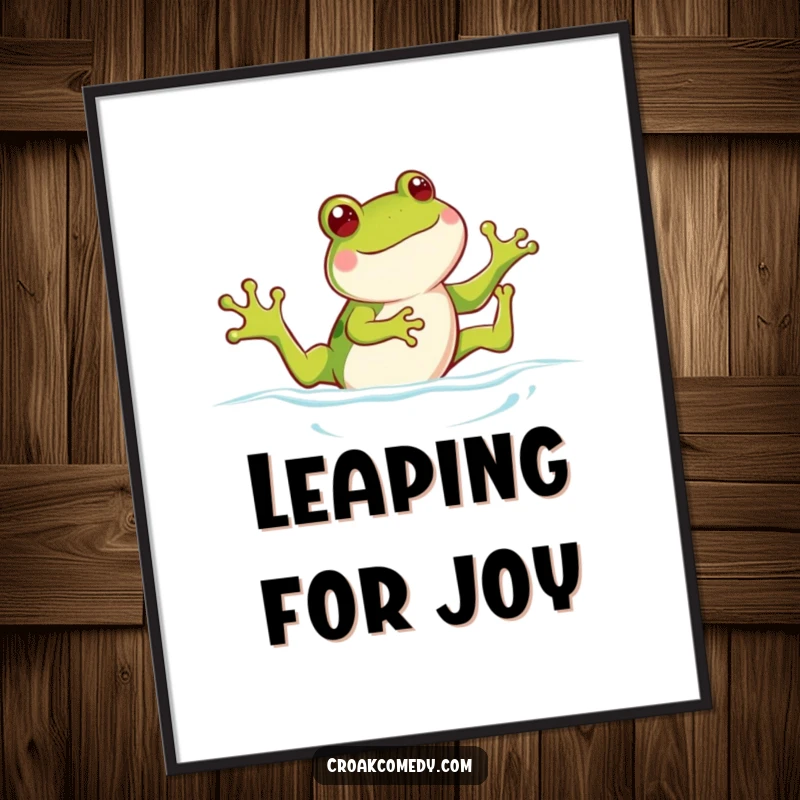 Funny frog poster, a playful frog kicking its legs joyfully while swimming, bringing a sense of fun and happiness to the room.
