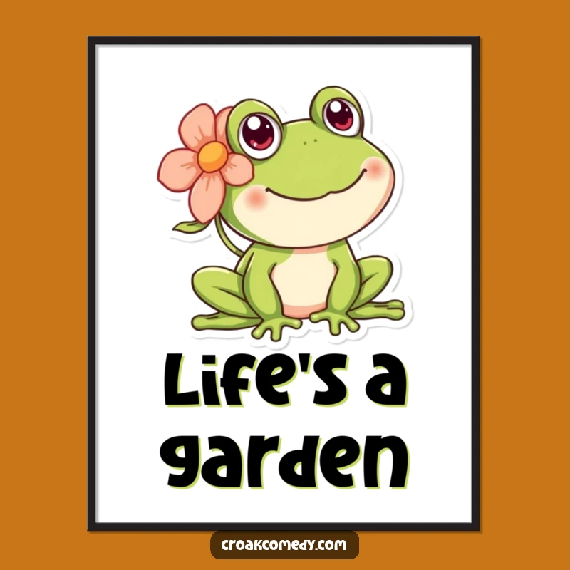 Funny Happy Frog Poster: Cheerful Floaty Flower Wall Art