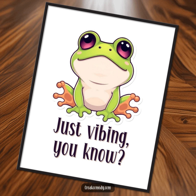 Funny surprised frog poster, depicting a comical amphibian with enormous, wide eyes staring in utter surprise.