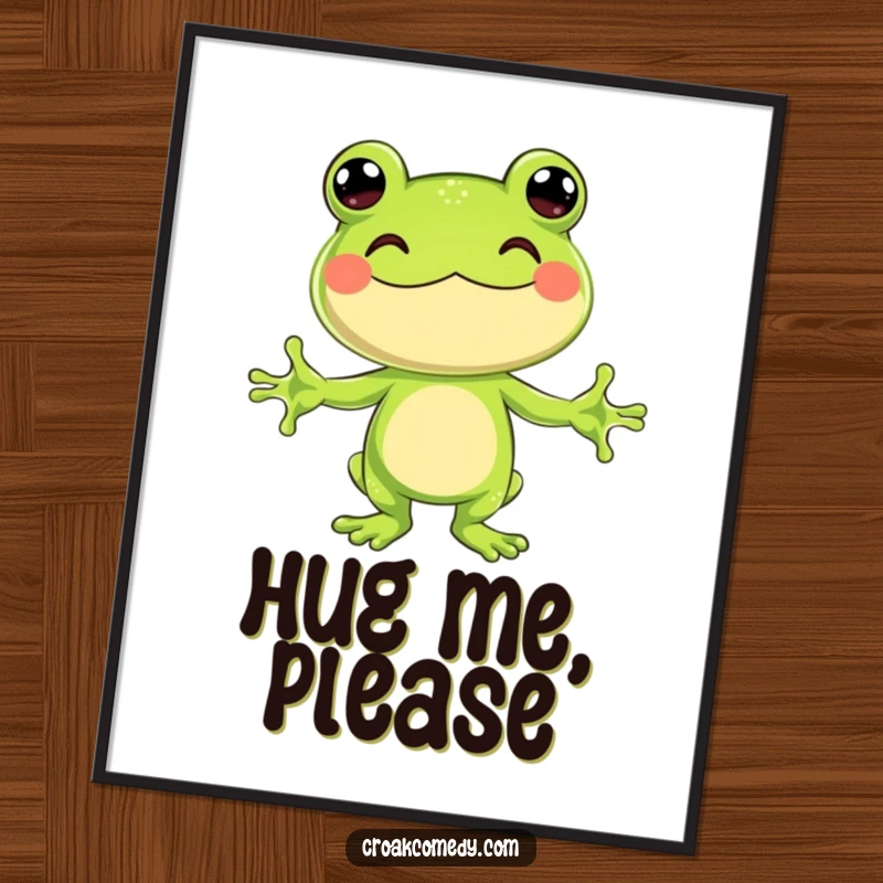 Funny Poster of a jubilant frog with arms outstretched, symbolizing a loving and welcoming embrace.
