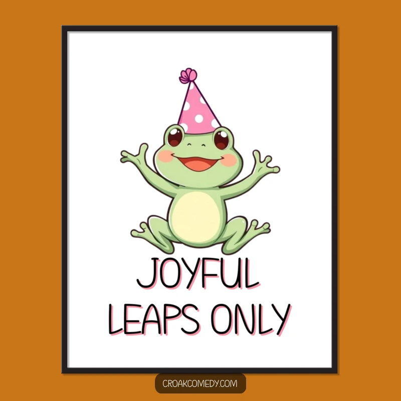 Funny Party Frog Poster: Joyful Leaping Wall Art, Vibrant Funny Gift Decor