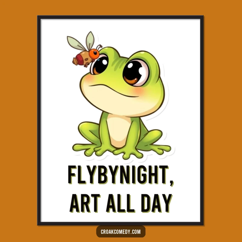Funny Free Printable Wall Art: Cartoon Frog's Fly Obsession, Quirky Downloadable Decor