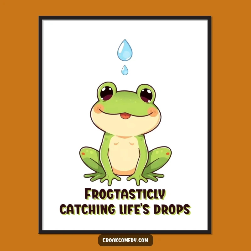 Funny Free Printable Wall Art Frog Catching Raindrop Downloadable Home Decor