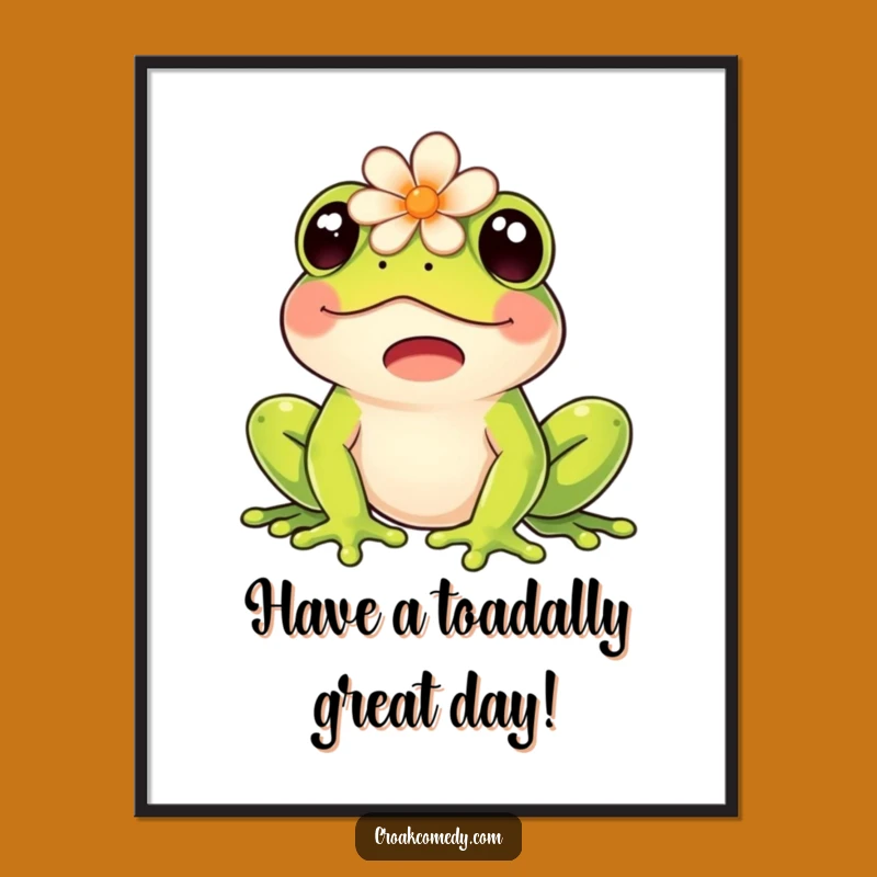 Free Printable Wall Art: Frog with Flower, Funny Downloadable Decor for a Cheerful Space