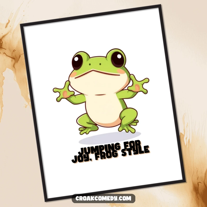 Funny Free Printable Wall Art: An eager frog winks, captured mid-preparation for a hilarious, dynamic leap.