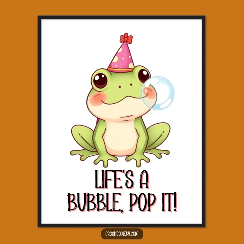 Funny Free Printable Wall Art: Party Frog Blowing Bubble Downloadable Decor