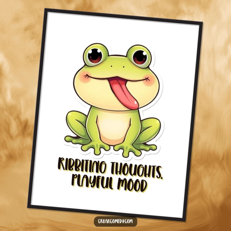 Funny Free Printable Wall Art: A giggling frog sticks its tongue out playfully, adding downloadable humor to any wall.