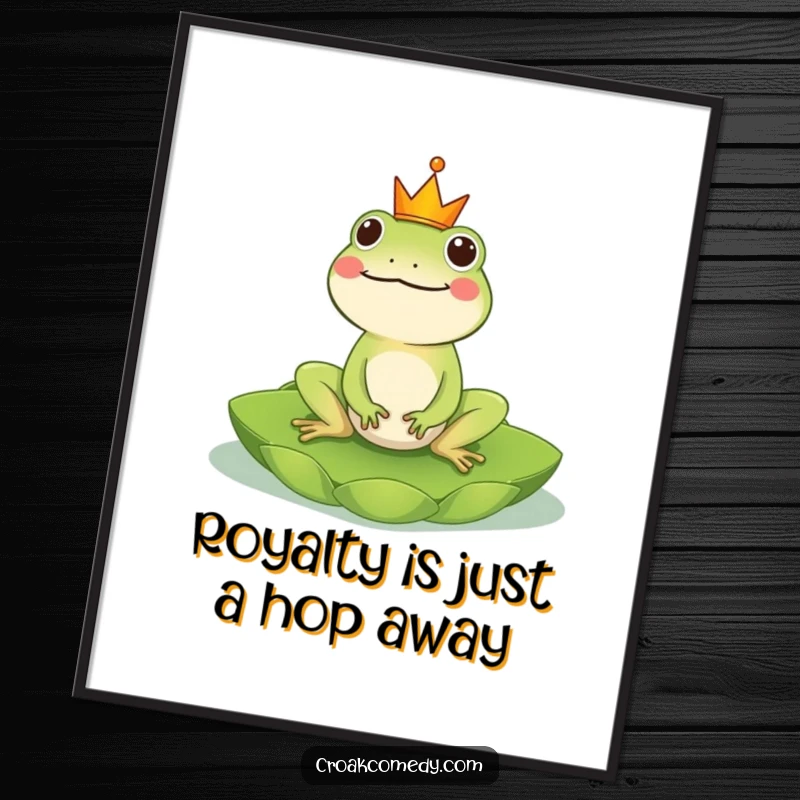 Funny Free Printable Wall Art: A cheerful frog wearing a tiny crown rides a lily pad, adding downloadable whimsy.