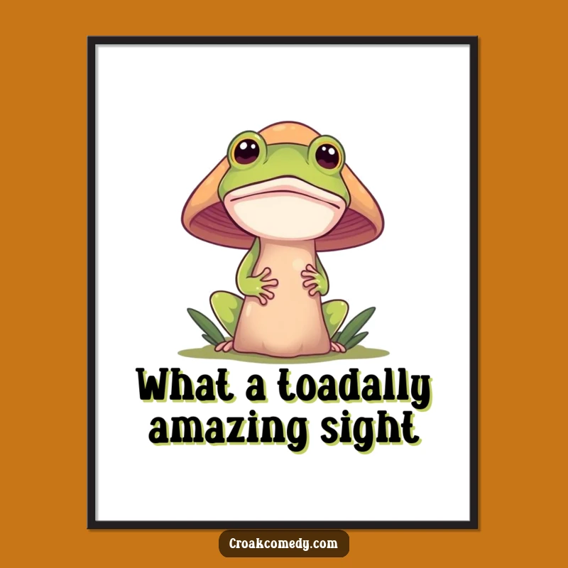 Free Printable Wall Art: Curious Frog Behind Mushroom, Whimsical Nature Scene