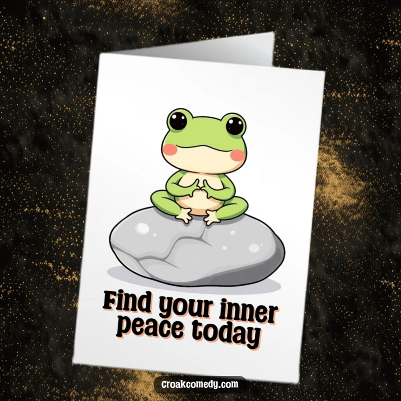Funny Free Printable Birthday Card: Meditating frog sits peacefully on a stone, wishing a tranquil birthday.