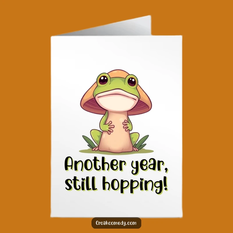Free Printable Birthday Card: Curious Frog Behind Mushroom, Whimsical Surprise