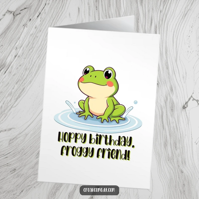 Funny Free Printable Birthday Card featuring a gleeful frog mid-splash, radiating pure birthday fun. A downloadable delight.