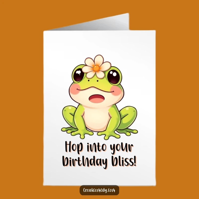 Free Printable Birthday Card: Frog with Flower, Funny Downloadable Gift for Nature Lovers