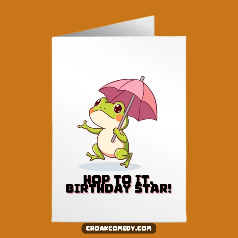 Free Printable Frog Birthday Card: Funny Hopping Umbrella Downloadable Gift